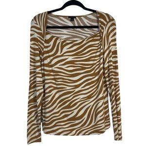 ANN Taylor Women’s Zebra Print Envelope-Neck Top, Brown & Cream, EUC, Size M
